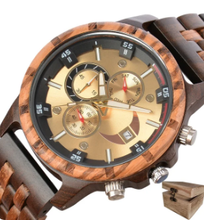 Carregar imagem no visualizador da galeria, Relógio de Madeira Dourado Mecânico