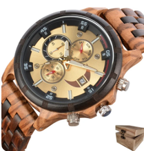 Carregar imagem no visualizador da galeria, Relógio de Madeira Dourado Mecânico