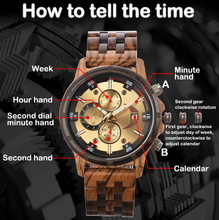Carregar imagem no visualizador da galeria, Relógio de Madeira Dourado Mecânico
