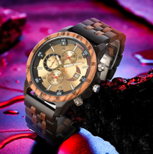 Carregar imagem no visualizador da galeria, Relógio de Madeira Dourado Mecânico