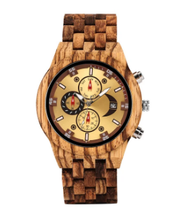 Carregar imagem no visualizador da galeria, Relógio de Madeira Dourado Mecânico