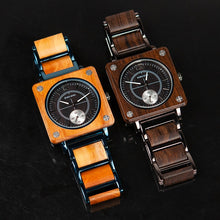 Carregar imagem no visualizador da galeria, Relógio de Madeira Metal Quadrado