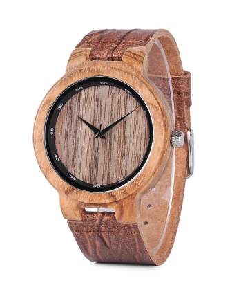 Relógio de madeira masculino grão couro