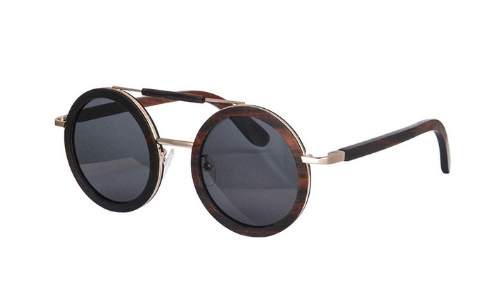 Óculos de Madeira Retro Black Round
