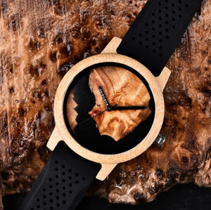 Relógio de Madeira c/ Pulseira de Silicone