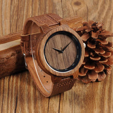 Carregar imagem no visualizador da galeria, Relógio de madeira masculino grão couro - Wood Love 
