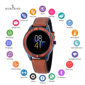 Relógio de Madeira Smart Bluetooth 5.0