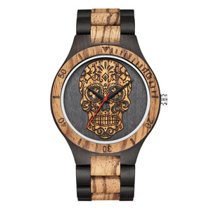 Relógio de Madeira Skull Mexicano