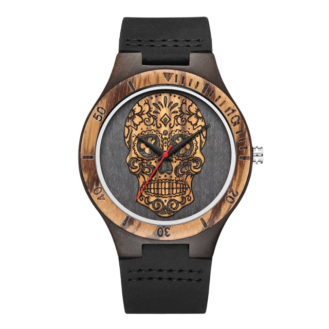 Relógio de Madeira Skull Mexicano